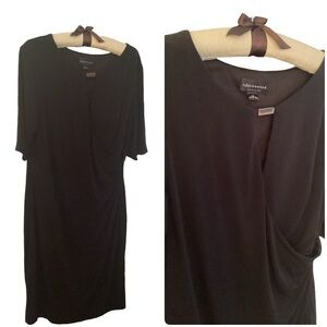 🦌 Connected Apparel Black Faux Wrap Flattering Dress Size 14